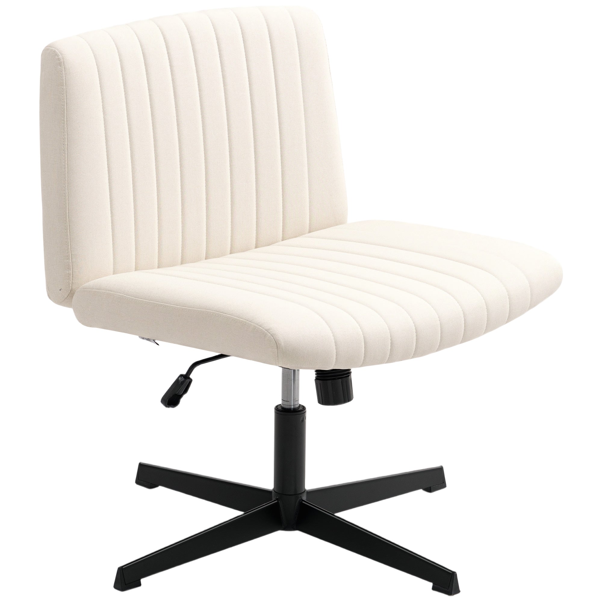 Home Office Linen-Effect Swivel Chair — Height-Adjustable Armless Desk & Vanity Chair, Wide Seat, Up to 265 lb, Cream White
