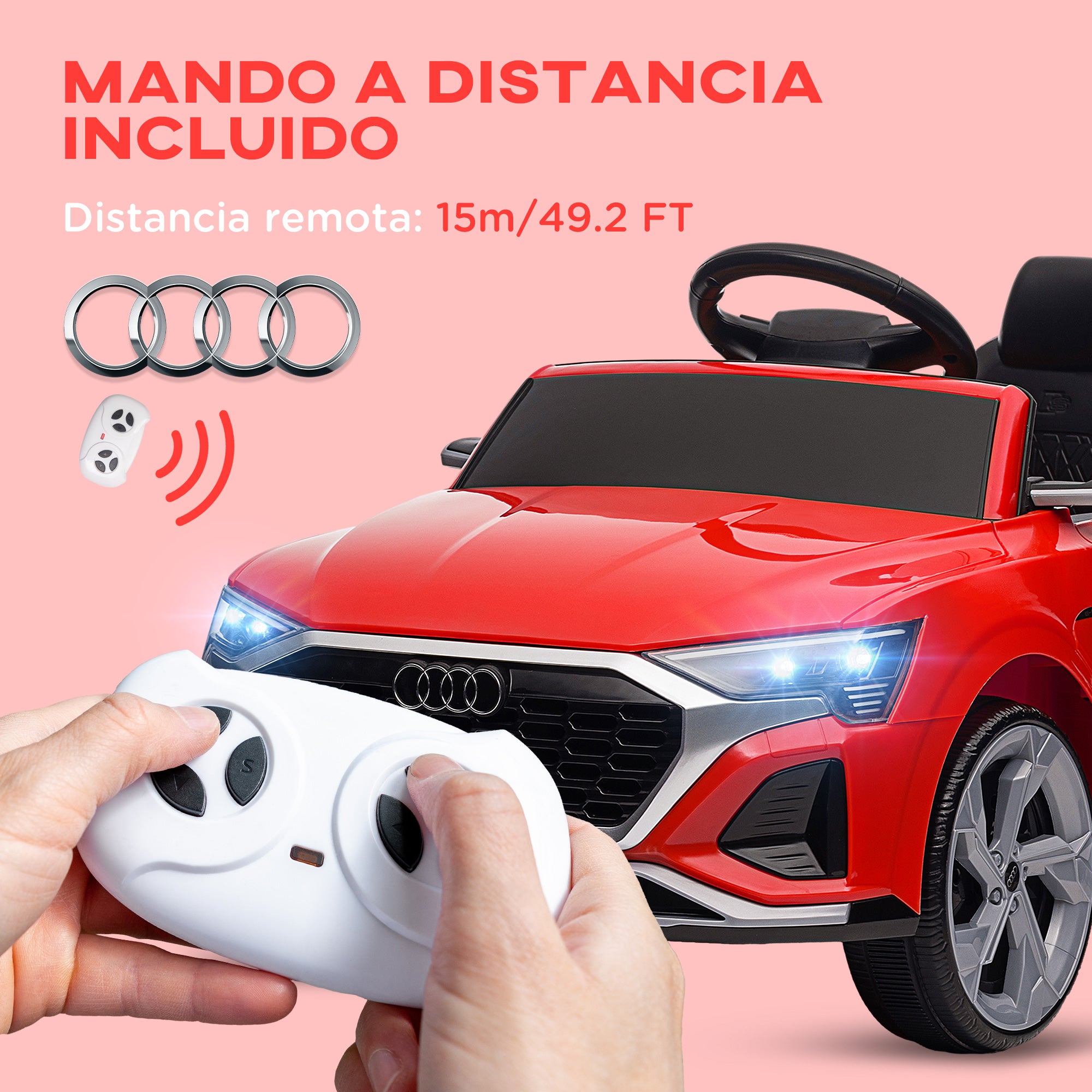 Electric Car for Kids +3 Years Audi Q8 etron Sportback 12V Battery Remote Control Spring Suspension Wheels Headlights Horn and Music Red