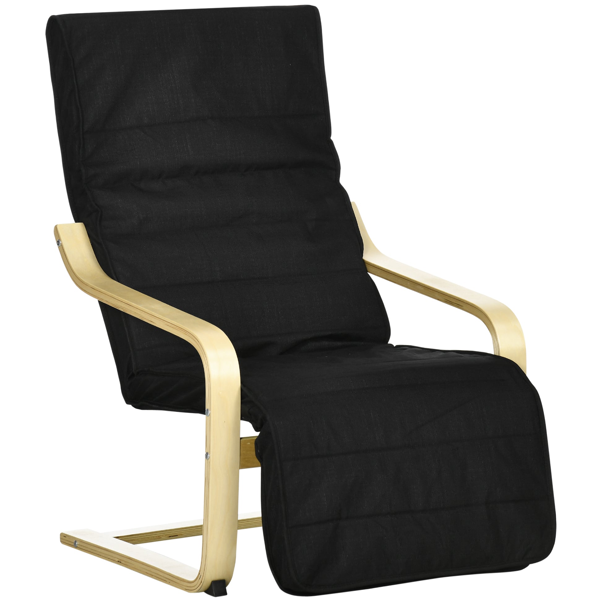 Armchair Living Room Recliner Lounge Chair Relax Chair with Armrests made of Birchwood, 5-position adjustable footrest, Reading Chair with Linen Look, Upholstered Chair for Bedroom, Black