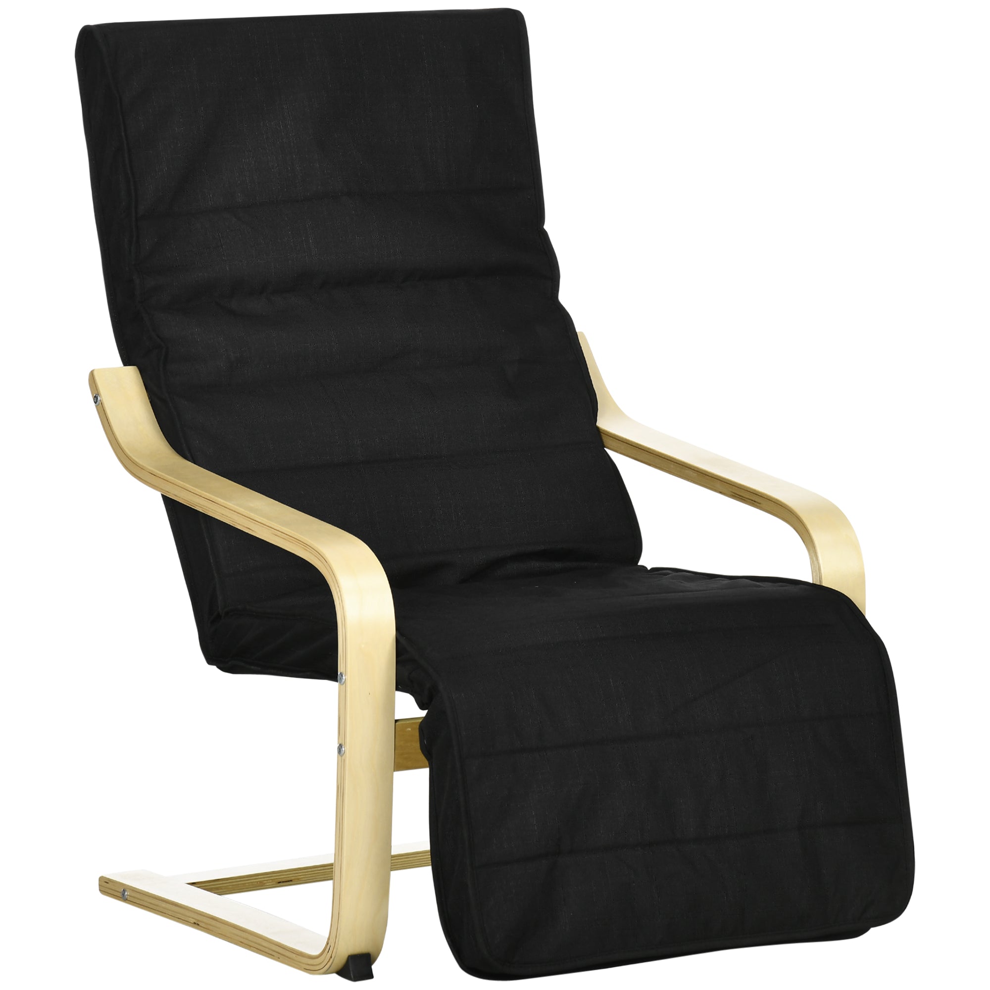 Armchair Living Room Recliner Lounge Chair Relax Chair with Armrests made of Birchwood, 5-position adjustable footrest, Reading Chair with Linen Look, Upholstered Chair for Bedroom, Black