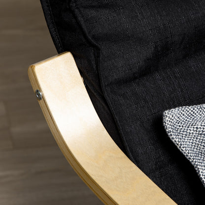 Armchair Living Room Recliner Lounge Chair Relax Chair with Armrests made of Birchwood, 5-position adjustable footrest, Reading Chair with Linen Look, Upholstered Chair for Bedroom, Black