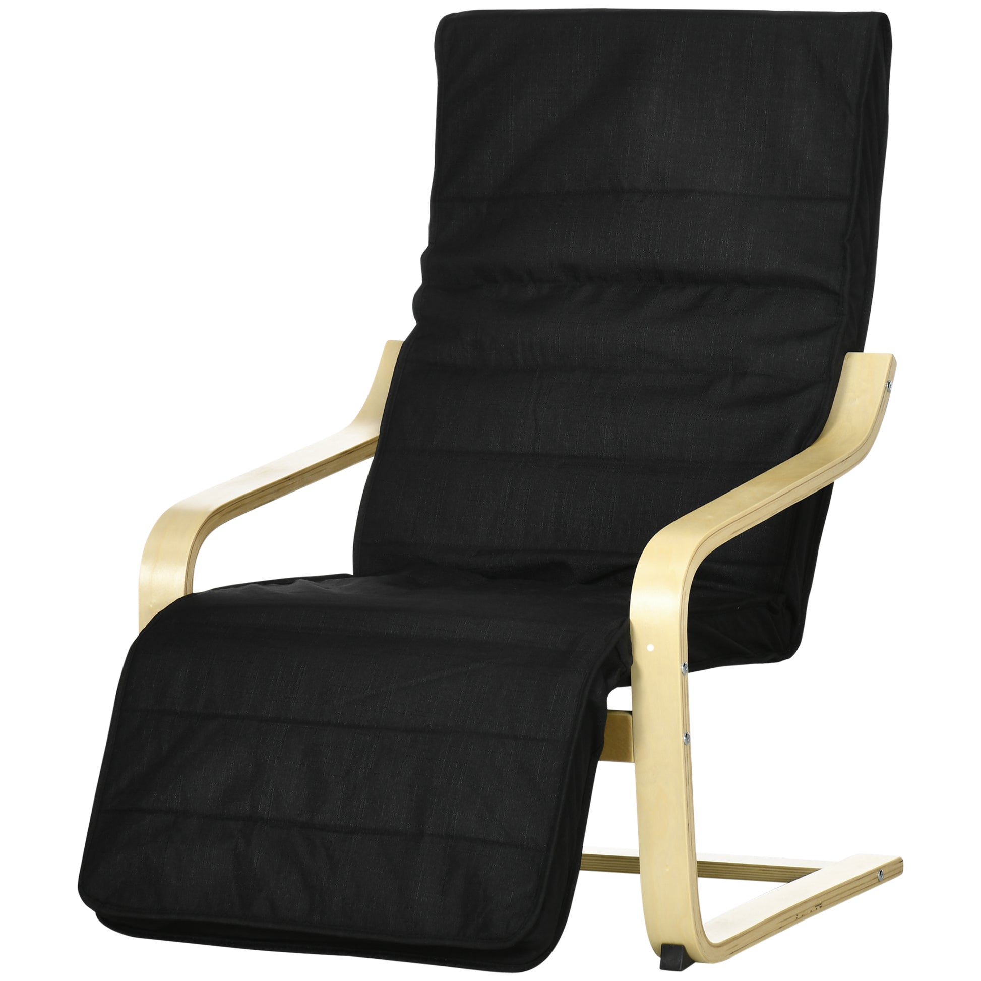 Armchair Living Room Recliner Lounge Chair Relax Chair with Armrests made of Birchwood, 5-position adjustable footrest, Reading Chair with Linen Look, Upholstered Chair for Bedroom, Black