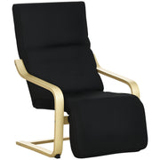 Armchair Living Room Recliner Lounge Chair Relax Chair with Armrests made of Birchwood, 5-position adjustable footrest, Reading Chair with Linen Look, Upholstered Chair for Bedroom, Black