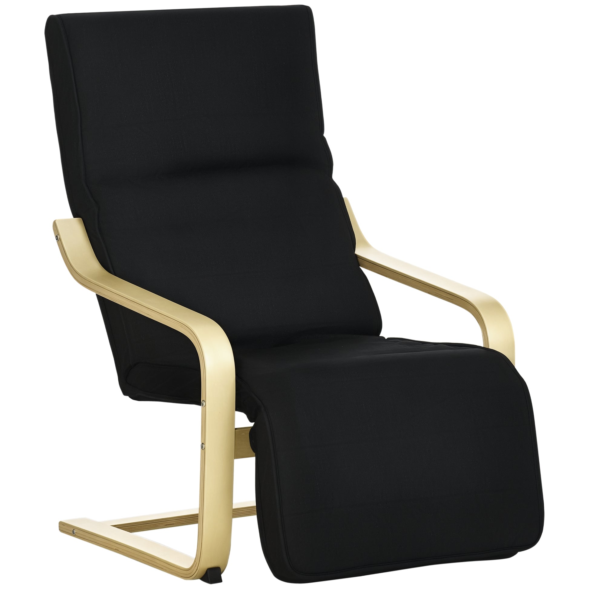 Armchair Living Room Recliner Lounge Chair Relax Chair with Armrests made of Birchwood, 5-position adjustable footrest, Reading Chair with Linen Look, Upholstered Chair for Bedroom, Black