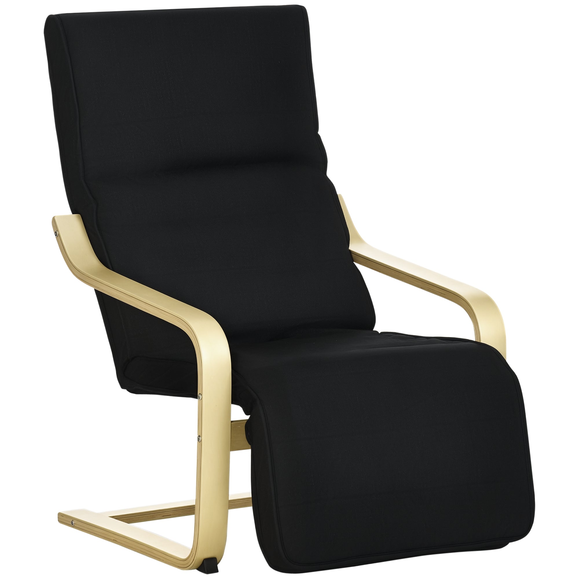 Armchair Living Room Recliner Lounge Chair Relax Chair with Armrests made of Birchwood, 5-position adjustable footrest, Reading Chair with Linen Look, Upholstered Chair for Bedroom, Black