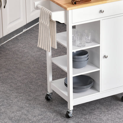 Kitchen Cart Auxiliary Trolley with Wheels 1 Drawer 1 Cabinet 3 Open Shelves Storage for Dining Room 66x39.5x86.5 cm White