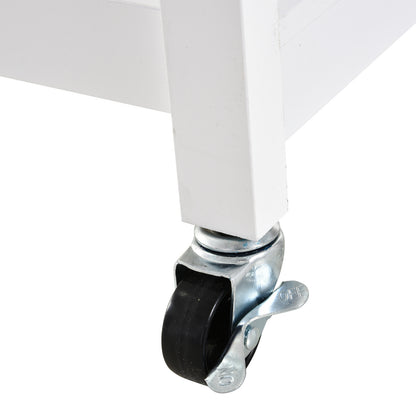 Kitchen Cart Auxiliary Trolley with Wheels 1 Drawer 1 Cabinet 3 Open Shelves Storage for Dining Room 66x39.5x86.5 cm White