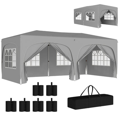 Pavilion approx. 3x6m, water-resistant Stable Winterproof Pop-up Folding Pavilion, UV Protection 50+, Foldable Party Tent Garden Tent with 6 Side Parts Bag Garden Pavilion for Camping Garden, Light Gray