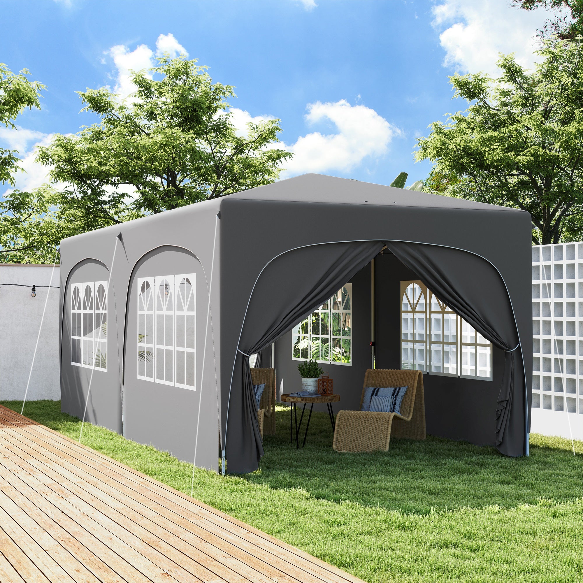 Pavilion approx. 3x6m, water-resistant Stable Winterproof Pop-up Folding Pavilion, UV Protection 50+, Foldable Party Tent Garden Tent with 6 Side Parts Bag Garden Pavilion for Camping Garden, Light Gray