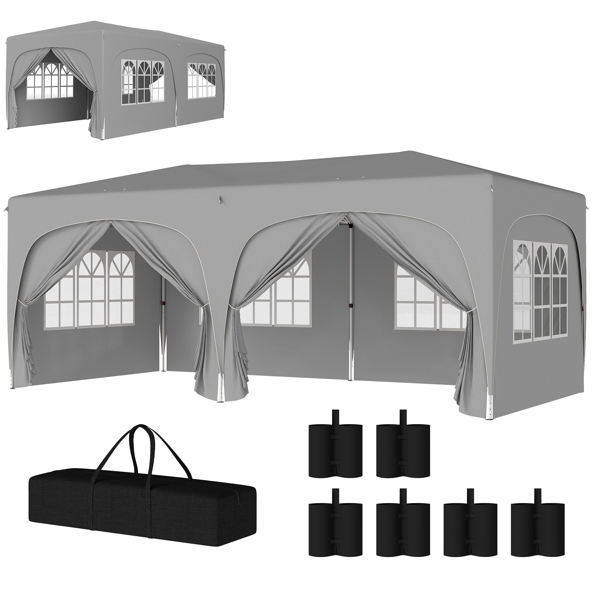 Pavilion approx. 3x6m, water-resistant Stable Winterproof Pop-up Folding Pavilion, UV Protection 50+, Foldable Party Tent Garden Tent with 6 Side Parts Bag Garden Pavilion for Camping Garden, Light Gray