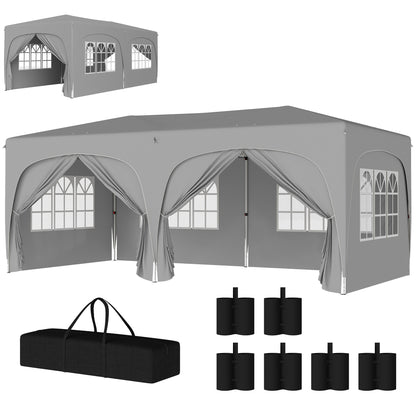 Pavilion approx. 3x6m, water-resistant Stable Winterproof Pop-up Folding Pavilion, UV Protection 50+, Foldable Party Tent Garden Tent with 6 Side Parts Bag Garden Pavilion for Camping Garden, Light Gray