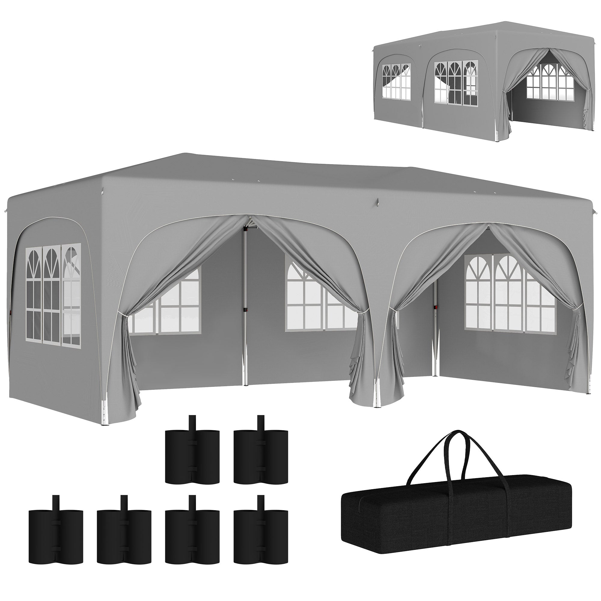 Pavilion approx. 3x6m, water-resistant Stable Winterproof Pop-up Folding Pavilion, UV Protection 50+, Foldable Party Tent Garden Tent with 6 Side Parts Bag Garden Pavilion for Camping Garden, Light Gray