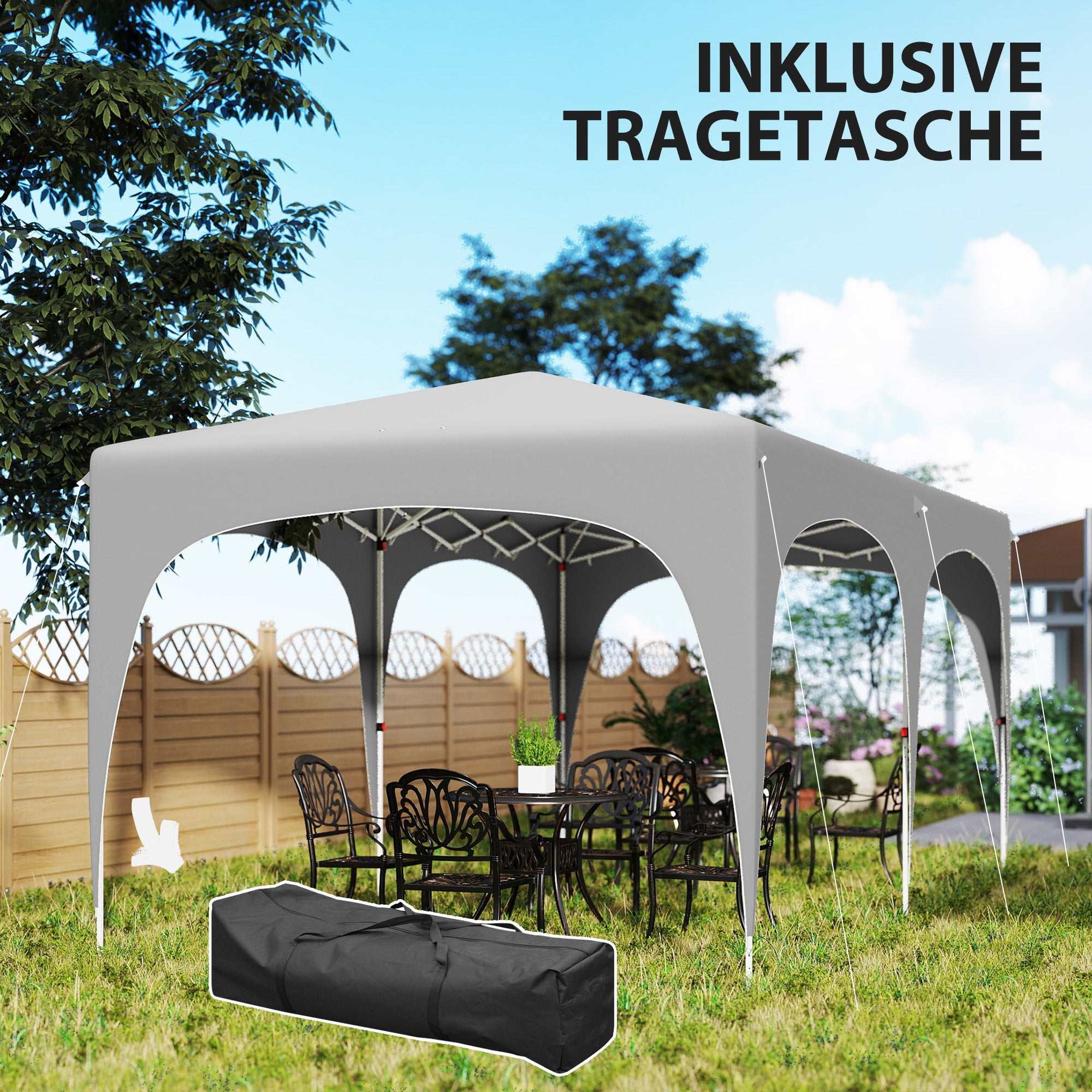 Pavilion approx. 3x6m, water-resistant Stable Winterproof Pop-up Folding Pavilion, UV Protection 50+, Foldable Party Tent Garden Tent with 6 Side Parts Bag Garden Pavilion for Camping Garden, Light Gray