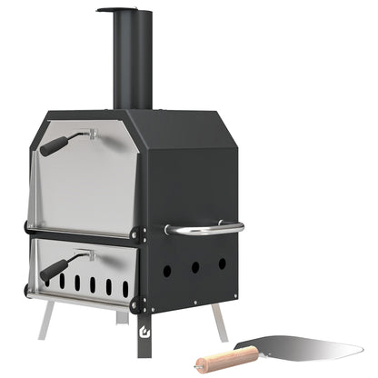 Outdoor Wood-Fired Pizza Oven, Stainless Steel, 2-Tier with 1 cm Thick Pizza Stone, Folding Legs & Pizza Peel – Portable for Camping, Garden, Parties