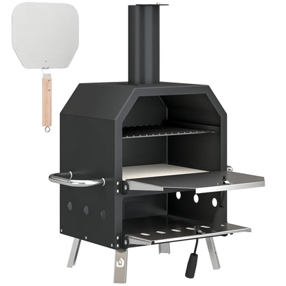 Outdoor Wood-Fired Pizza Oven, Stainless Steel, 2-Tier with 1 cm Thick Pizza Stone, Folding Legs & Pizza Peel – Portable for Camping, Garden, Parties