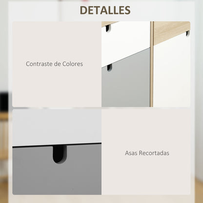 Sideboard Storage Cabinet with 2 Closed Cabinets and 2 Drawers Raised Pine Wood Legs for Kitchen Bedroom Entryway 100x40x79.5 cm Multicolor