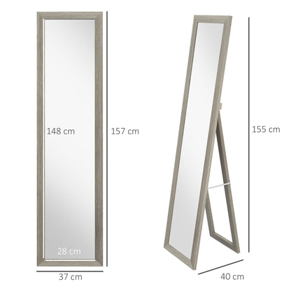 Full-Length Mirror, 37 x 157 cm (14.6 x 61.8 in) — Wall-Mountable or Freestanding Rectangular Framed Mirror for Living Room, Bedroom or Hallway, Gray