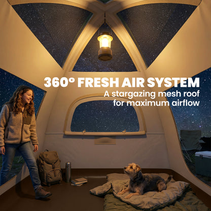 Inflatable 3-Person Air Tent with 2-Min Setup, High Ceilings, Removable Rainfly, Mesh Roof & Awning — 3000 mm Waterproof Glamping Tent