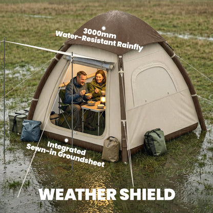 Inflatable 3-Person Air Tent with 2-Min Setup, High Ceilings, Removable Rainfly, Mesh Roof & Awning — 3000 mm Waterproof Glamping Tent
