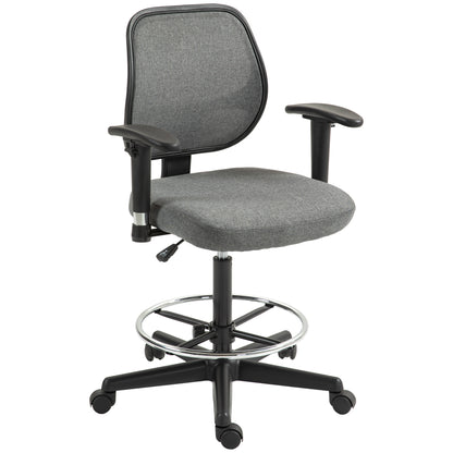 Office Chair High Stool with Adjustable Seat, Armrests, dim. 60W x 57D x 97-119H cm on Wheels, Gray