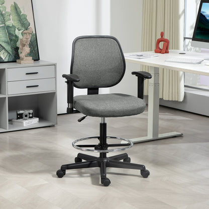 Office Chair High Stool with Adjustable Seat, Armrests, dim. 60W x 57D x 97-119H cm on Wheels, Gray