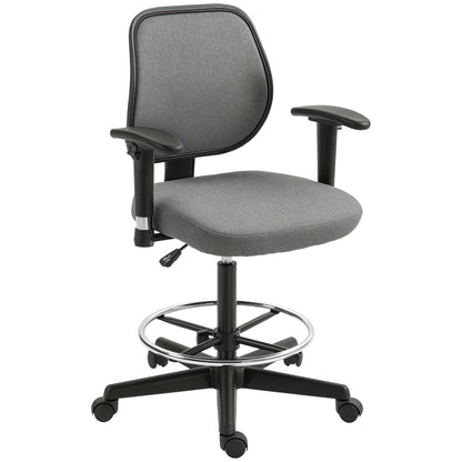 Office Chair High Stool with Adjustable Seat, Armrests, dim. 60W x 57D x 97-119H cm on Wheels, Gray
