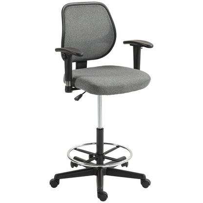 Office Chair High Stool with Adjustable Seat, Armrests, dim. 60W x 57D x 97-119H cm on Wheels, Gray