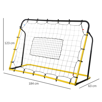 Kickback Soccer Rebound Goal Net for Soccer, Basketball, and Baseball, Steel+PE, Yellow+Black, 184 x 63 x 123 cm