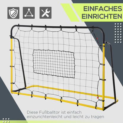 Kickback Soccer Rebound Goal Net for Soccer, Basketball, and Baseball, Steel+PE, Yellow+Black, 184 x 63 x 123 cm
