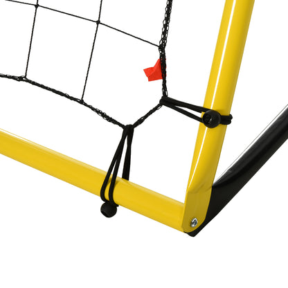 Kickback Soccer Rebound Goal Net for Soccer, Basketball, and Baseball, Steel+PE, Yellow+Black, 184 x 63 x 123 cm