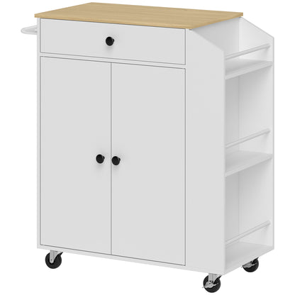 Kitchen Island Kitchen Trolley on Wheels with Worktop, Kitchen Cabinet with Drawer, Spice Rack, Shelf, Towel Holder, Serving Trolley Cart for Kitchen and Dining Room 82 x 38 x 86.5 cm White