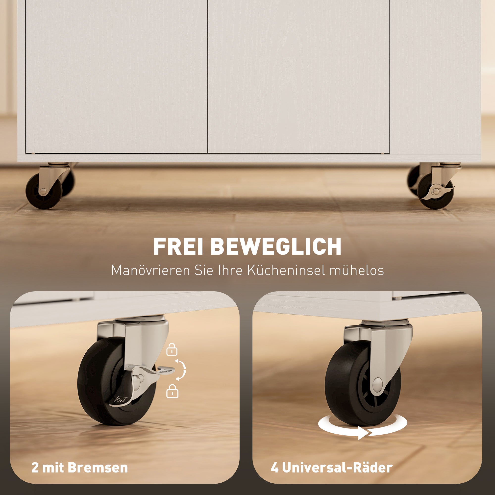 Kitchen Island Kitchen Trolley on Wheels with Worktop, Kitchen Cabinet with Drawer, Spice Rack, Shelf, Towel Holder, Serving Trolley Cart for Kitchen and Dining Room 82 x 38 x 86.5 cm White