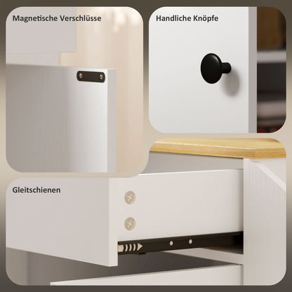 Kitchen Island Kitchen Trolley on Wheels with Worktop, Kitchen Cabinet with Drawer, Spice Rack, Shelf, Towel Holder, Serving Trolley Cart for Kitchen and Dining Room 82 x 38 x 86.5 cm White