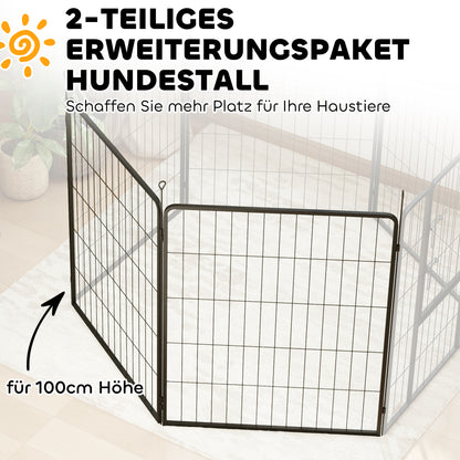 2-Piece Set Expansion 2 Dog Fence Panels for Outdoor Enclosure, 80 x 100 cm Steel Puppy Pen for Small to Large Dogs Gray