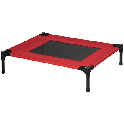 Elevated Bed for Dogs Cats Portable Pet Bed with Breathable Mesh Area and Oxford Fabric for Indoor Outdoor 76x61x18 cm Red