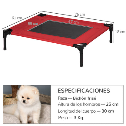 Elevated Bed for Dogs Cats Portable Pet Bed with Breathable Mesh Area and Oxford Fabric for Indoor Outdoor 76x61x18 cm Red