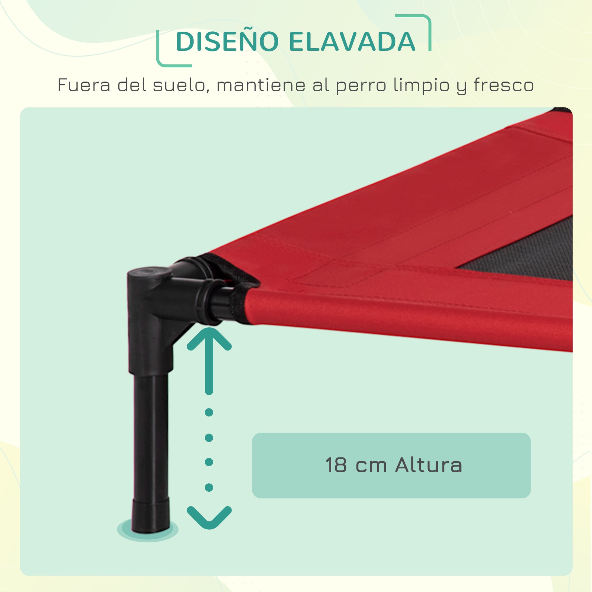 Elevated Bed for Dogs Cats Portable Pet Bed with Breathable Mesh Area and Oxford Fabric for Indoor Outdoor 76x61x18 cm Red