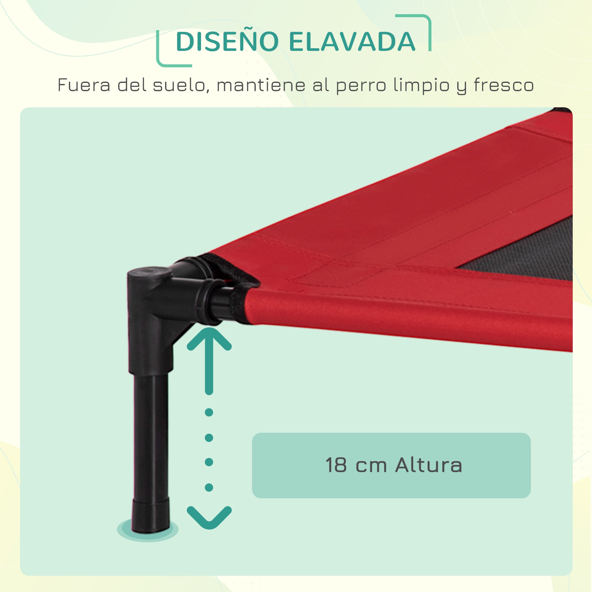 Elevated Bed for Dogs Cats Portable Pet Bed with Breathable Mesh Area and Oxford Fabric for Indoor Outdoor 76x61x18 cm Red