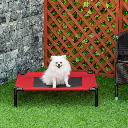 Elevated Bed for Dogs Cats Portable Pet Bed with Breathable Mesh Area and Oxford Fabric for Indoor Outdoor 76x61x18 cm Red