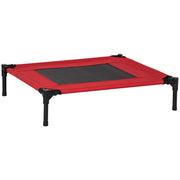 Elevated Bed for Dogs Cats Portable Pet Bed with Breathable Mesh Area and Oxford Fabric for Indoor Outdoor 76x61x18 cm Red