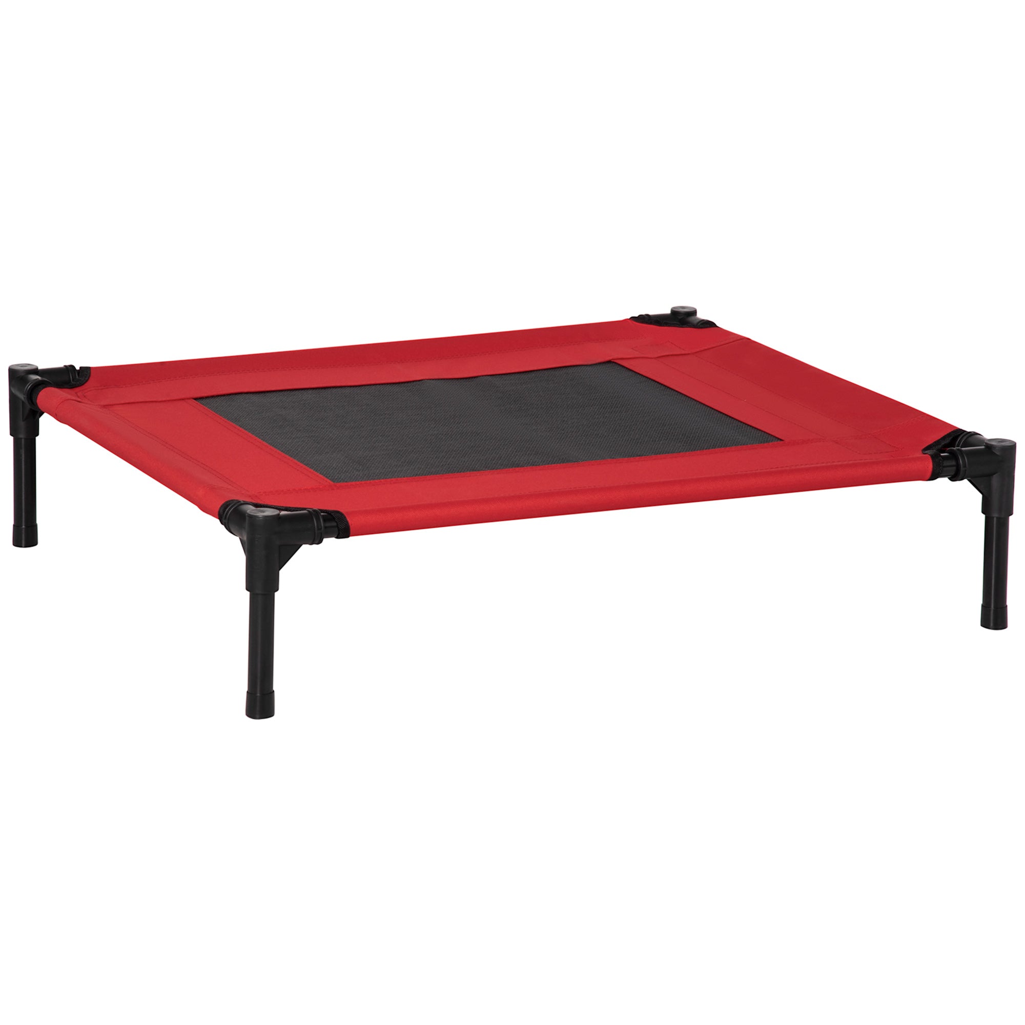 Elevated Bed for Dogs Cats Portable Pet Bed with Breathable Mesh Area and Oxford Fabric for Indoor Outdoor 76x61x18 cm Red