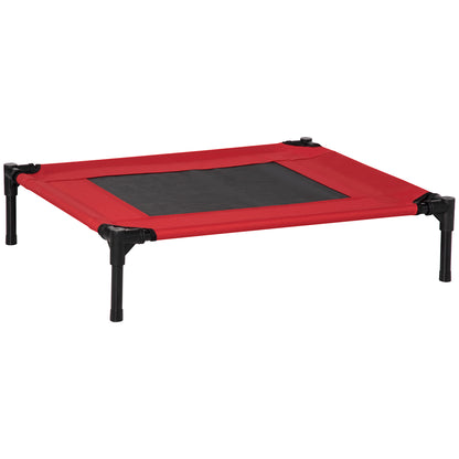 Elevated Bed for Dogs Cats Portable Pet Bed with Breathable Mesh Area and Oxford Fabric for Indoor Outdoor 76x61x18 cm Red