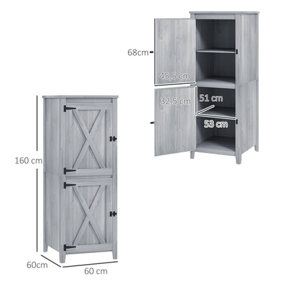 Garden Cabinet Wood, Weatherproof Tool Shed, 60x60x160cm, Tool House with Double Door, Shelves, Lockable Tool Cabinet Garden Shed for Garden, Terrace, Light Gray