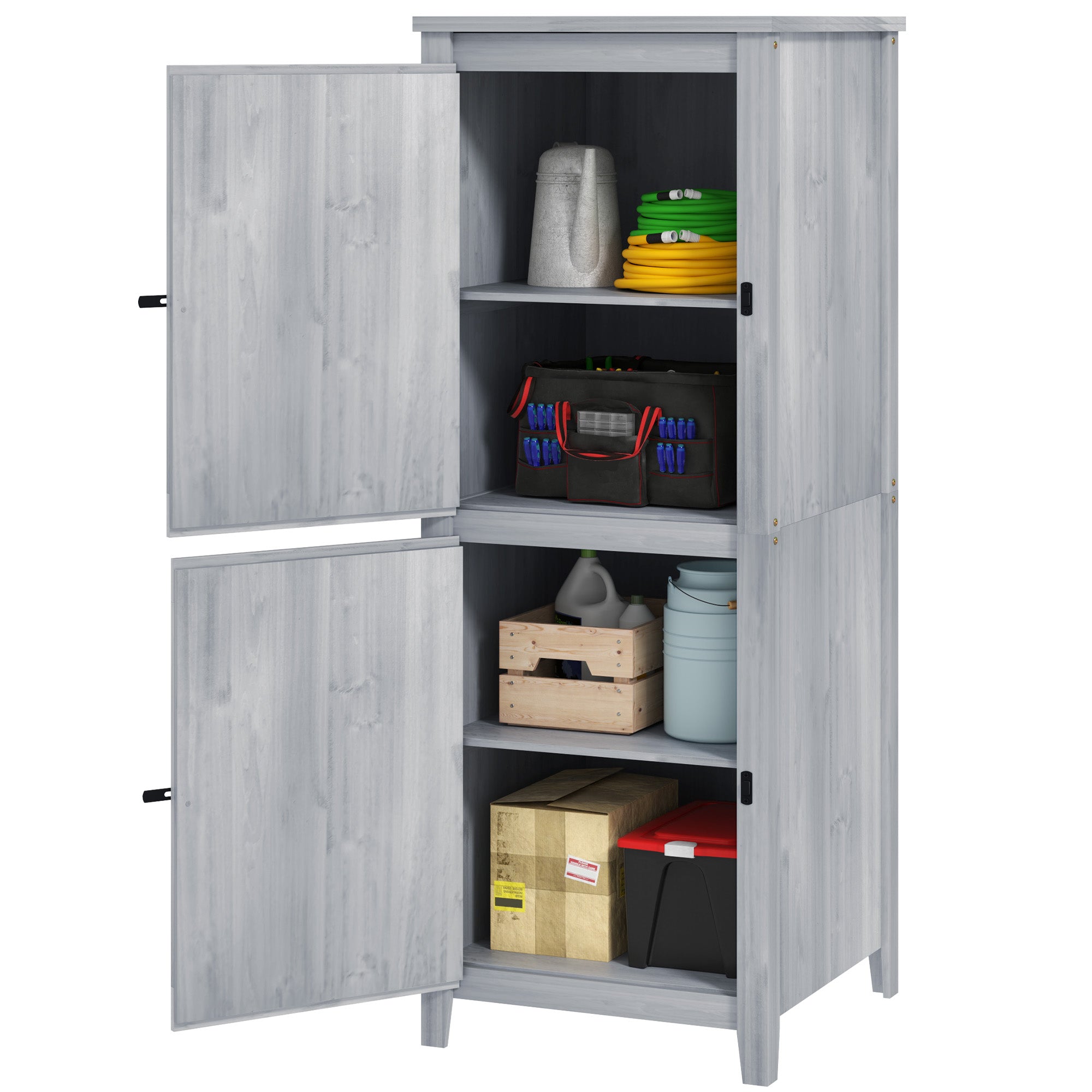 Garden Cabinet Wood, Weatherproof Tool Shed, 60x60x160cm, Tool House with Double Door, Shelves, Lockable Tool Cabinet Garden Shed for Garden, Terrace, Light Gray