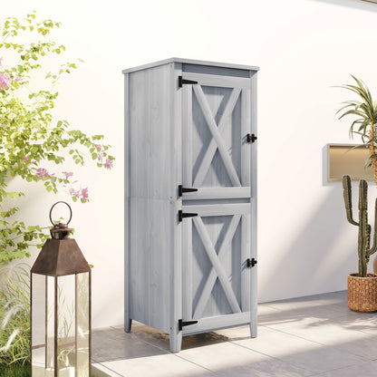 Garden Cabinet Wood, Weatherproof Tool Shed, 60x60x160cm, Tool House with Double Door, Shelves, Lockable Tool Cabinet Garden Shed for Garden, Terrace, Light Gray