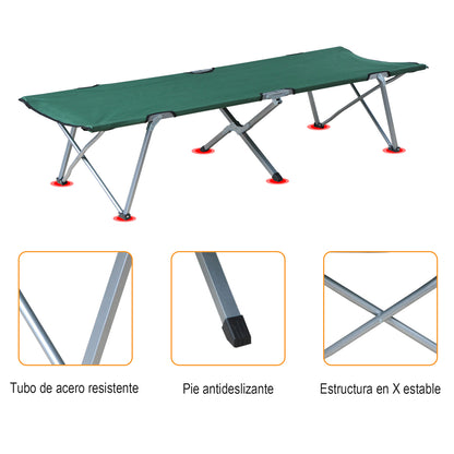 Foldable Camping Bed Camping Cot with Metal Frame 136 kg Capacity for Beach Hiking 193x64x40 cm Green