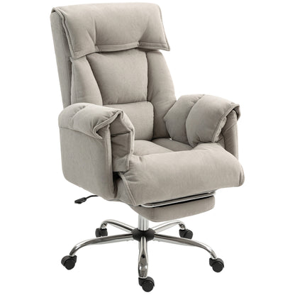 Reclining Office Chair with Footrest — Padded Armrests, High Back, Height-Adjustable Swivel, Velvet-Look Upholstery, Light Gray