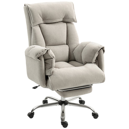 Reclining Office Chair with Footrest — Padded Armrests, High Back, Height-Adjustable Swivel, Velvet-Look Upholstery, Light Gray