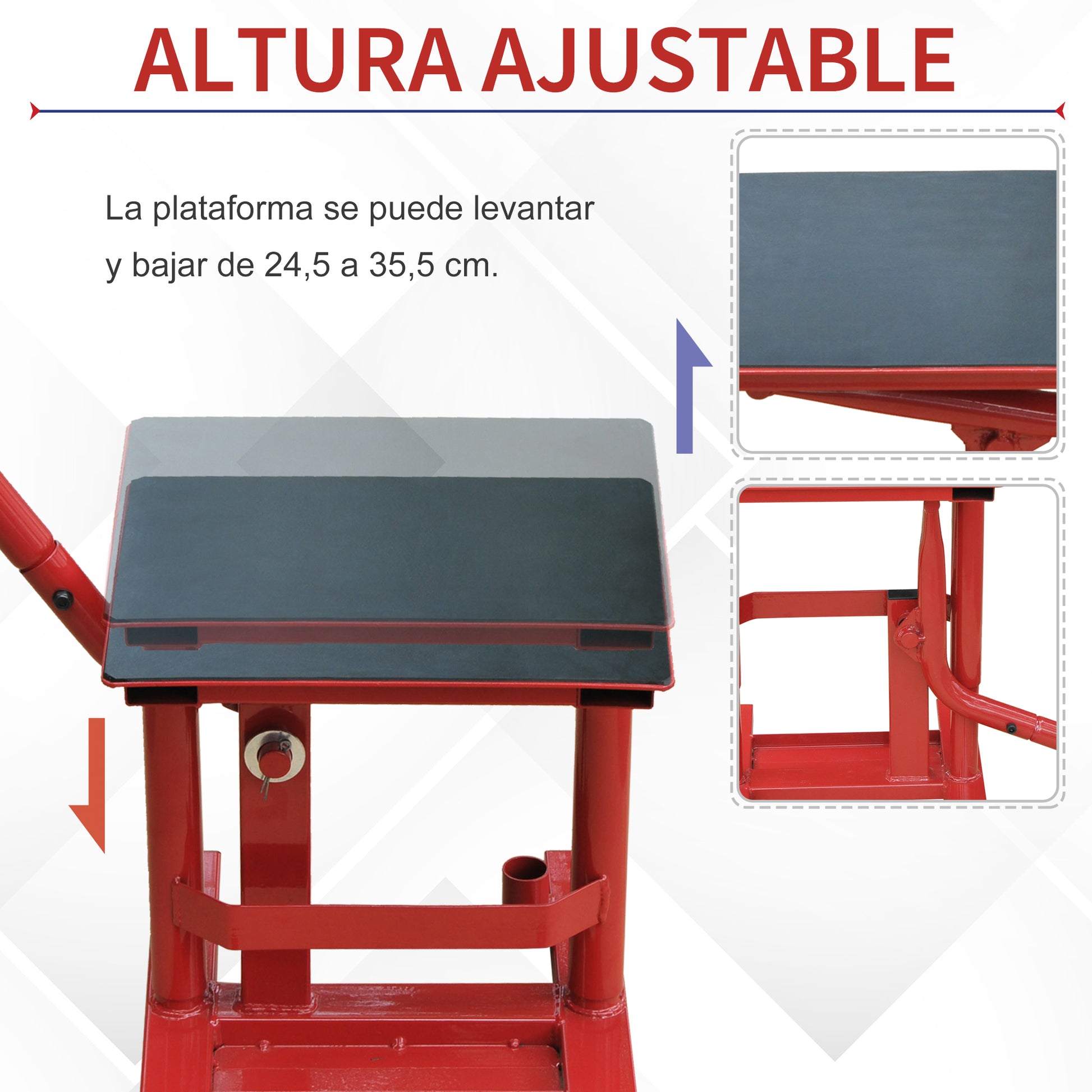 Motocross Steel Support Lift Stand Universal Base Platform for Repair and Parking Motorcycle Accessory Adjustable Height 28x34x30-40cm Load 150kg Red