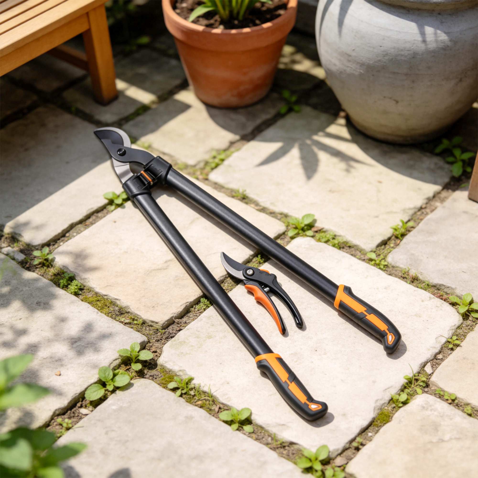 2-Piece Garden Tool Set — 27.4 in Loppers & Pruning Shears, Soft-Grip Handles, Safety Lock, Orange